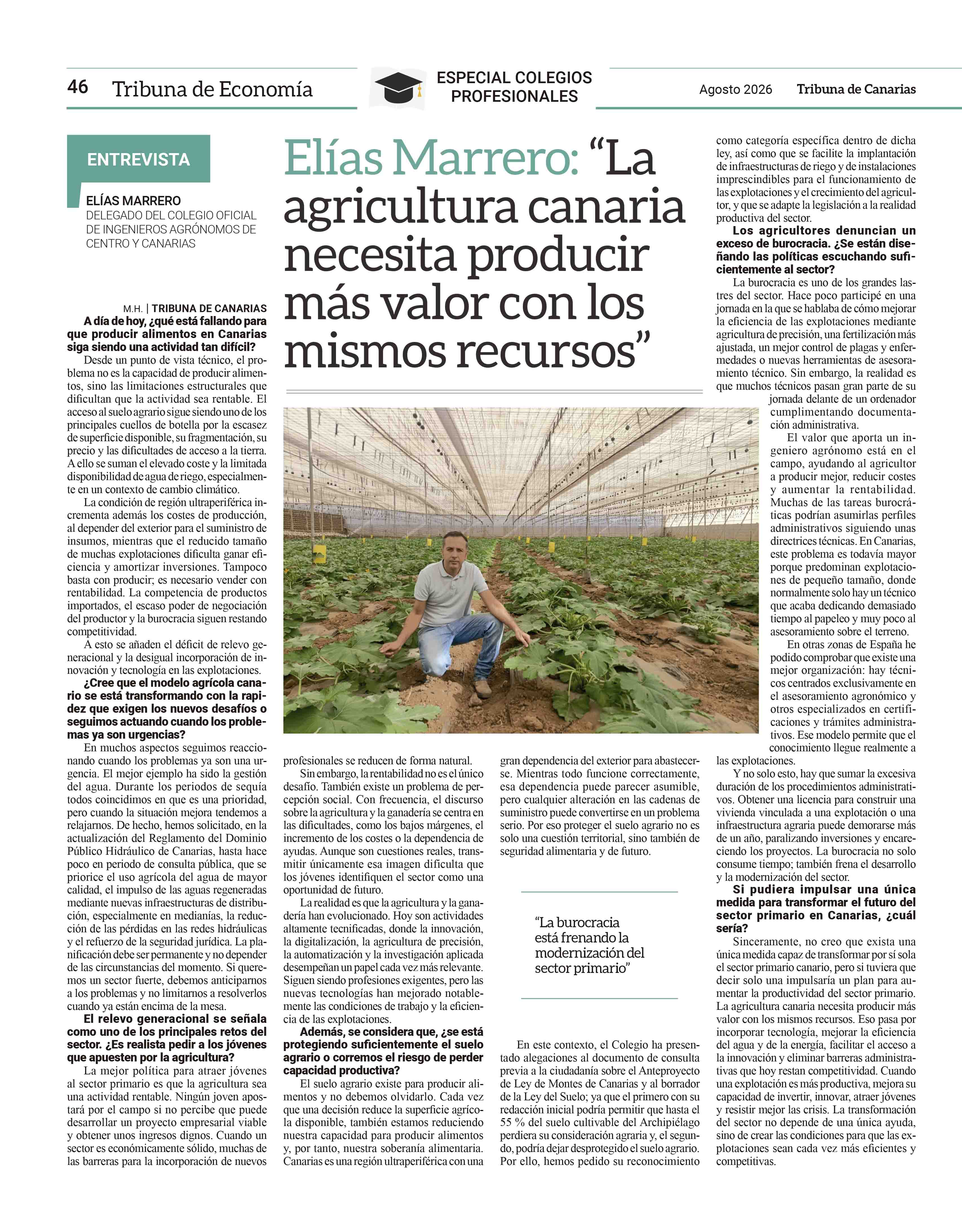 Elías Marrero: La agricultura canaria necesita producir más valor con los mismos recursos